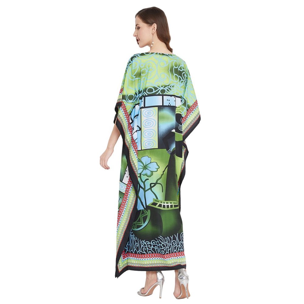 Floral Printed Green Polyester Plus Size Kaftan Dress for Women by Gypsie Blu - Picture 9 of 10